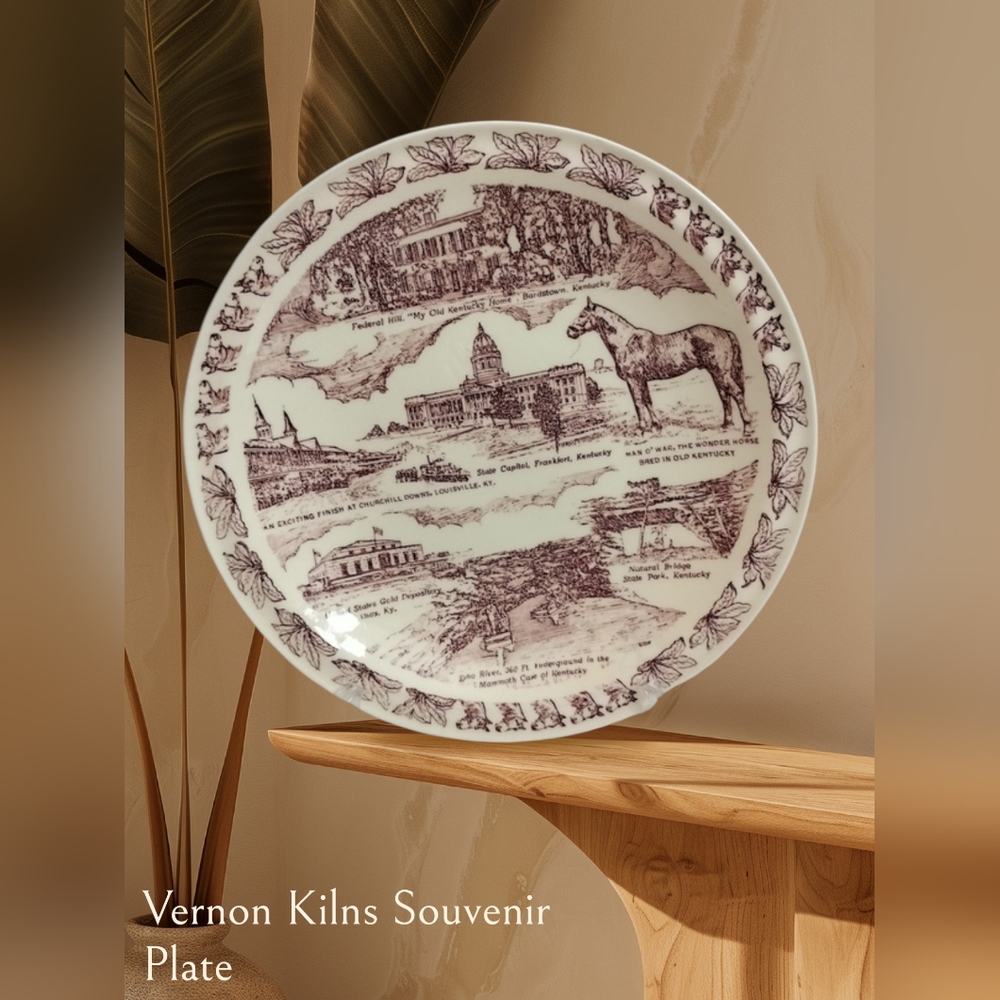 Vintage Vernon Kilns Souvenir Plate Featuring Kentucky State Landmarks